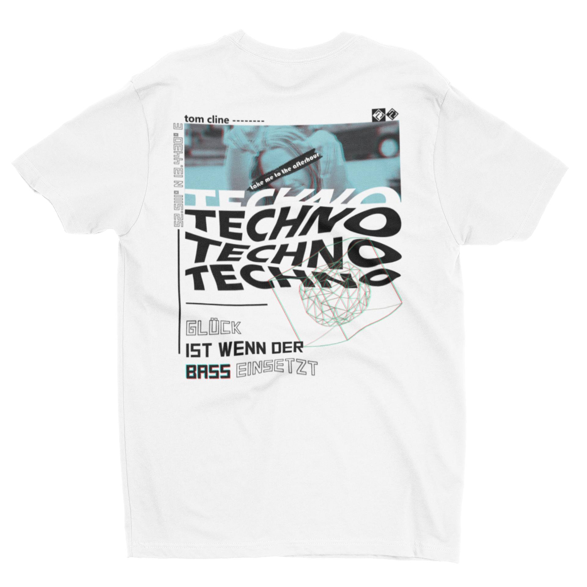 Take me to the Afterhour - T-Shirt featuring bold techno graphics and playful typography on a white background.