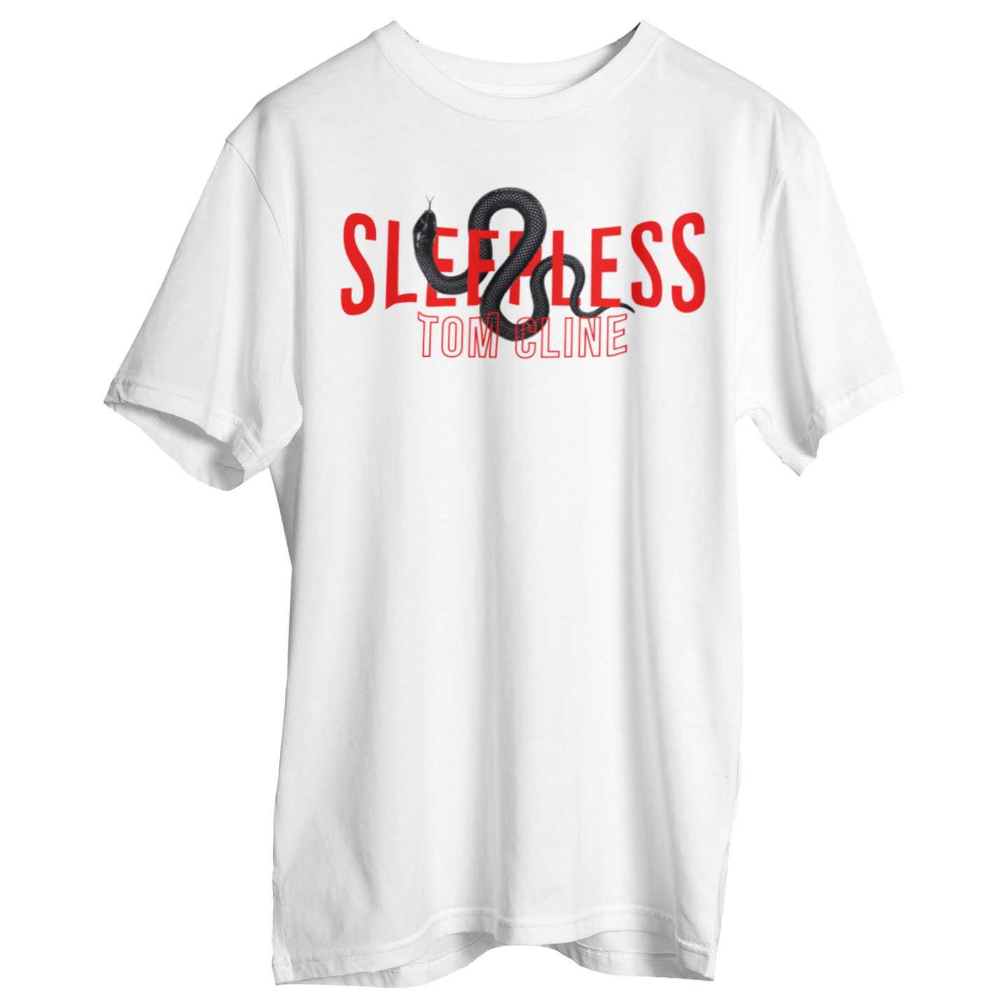 Sleepless - Oversized Shirt featuring bold graphic design in red and black on a white t-shirt background.